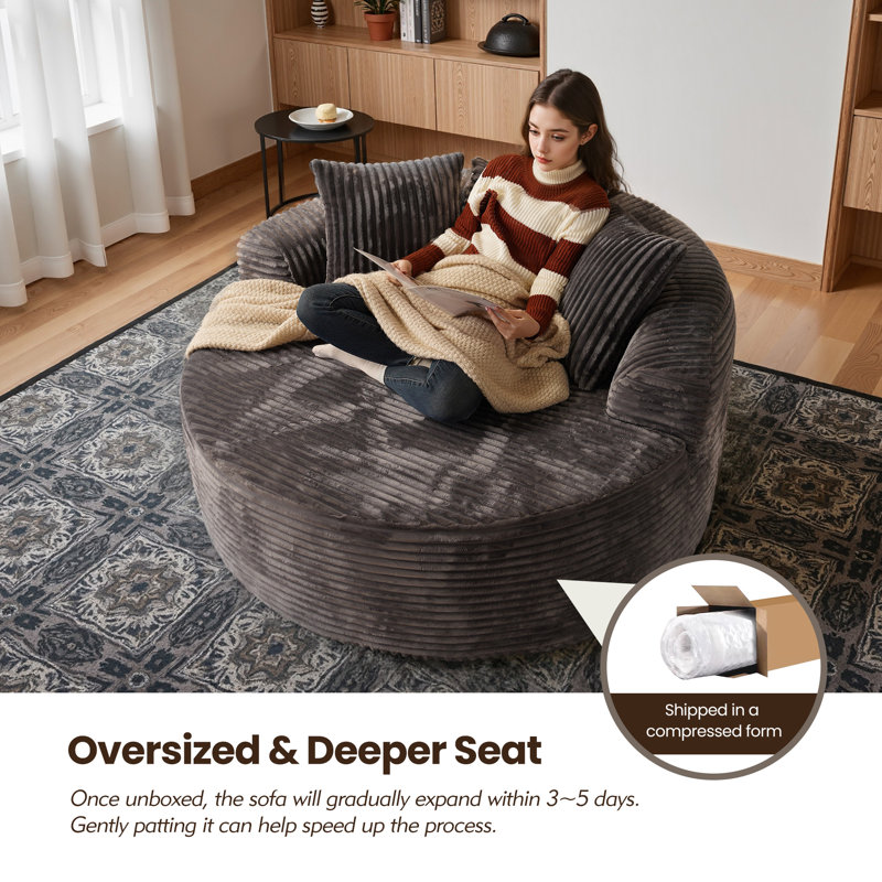 Chaise longue ronde rembourrée de 58,3 po, Grey