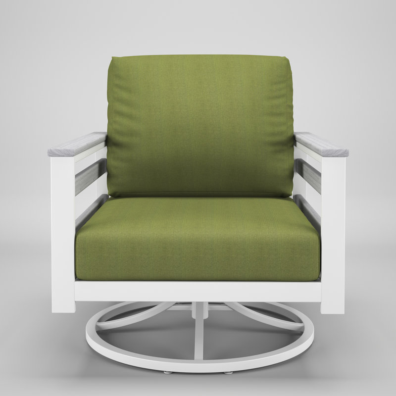 Chaise berçante d'extérieur en métal avec coussin Sunbrella Townsend, Coriandre Spectrum