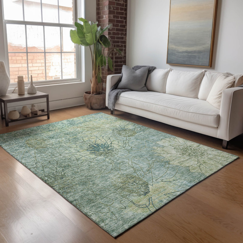 Machine Washable Indoor/Outdoor Leavittsburg ACN2235 Floral Rug, Rectangle 9' x 12'