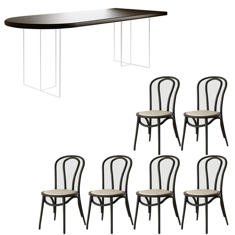 Modern simple acrylic solid wood dining table set, 29.5"H x 62.9"L x 27.5"W