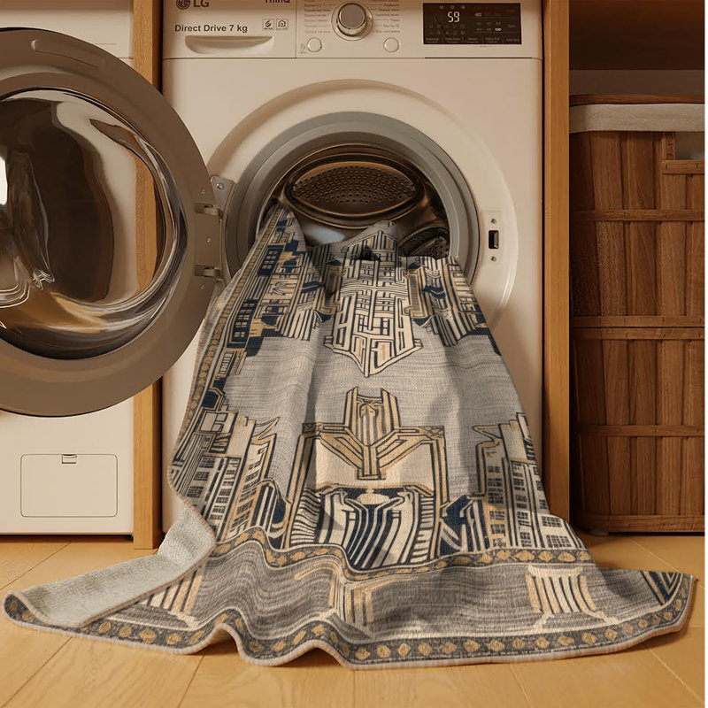 Tapis art déco brun lavable à la machine, Rond 6 pi