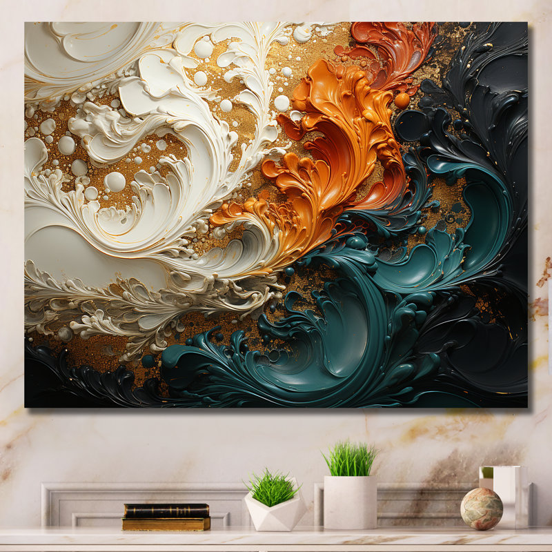 Orange et vagues ondulées oranges et mélodie IV - art mural abstrait, Toile tendue, H 30 po x l 40 po x P 1,5 po