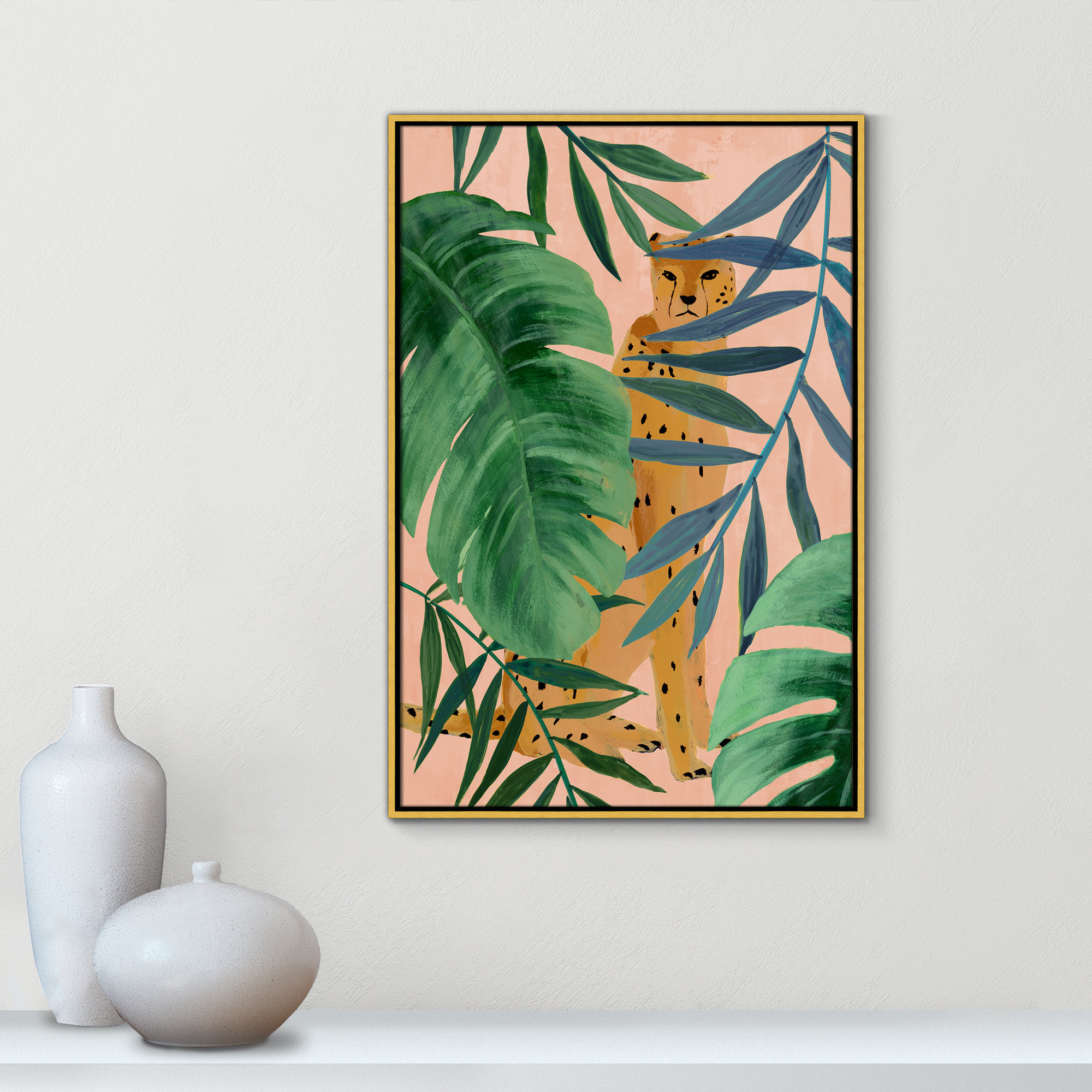 Silent Jungle - Painting Print, Gold Framed Canvas, 37.5" H x 25.5" W x 2" D