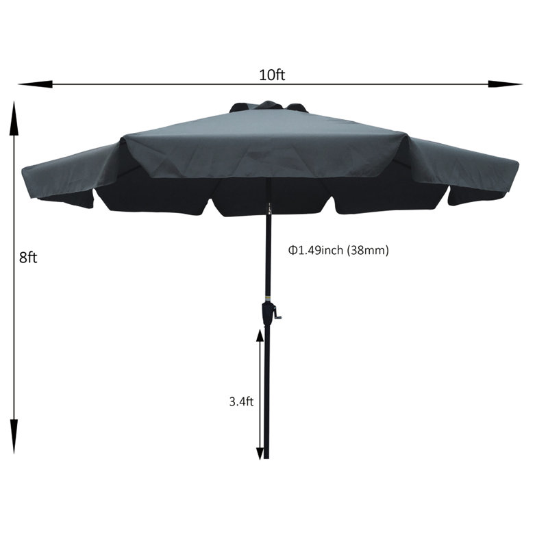 Parasol d'extérieur de 10 pi avec rabat, inclinaison de 8 nervures, manivelle facile, gris / anthracite, mât de 1,49 pouce, nervures de patio à baldaquin, imperméable, assemblage