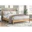 Grand lit au design moderne de style Mid-Century, tête de lit à lattes en bois gris, sans sommier pour lit de charme de chambre à coucher, lattes de bois, nécessaire-385345921-432089028