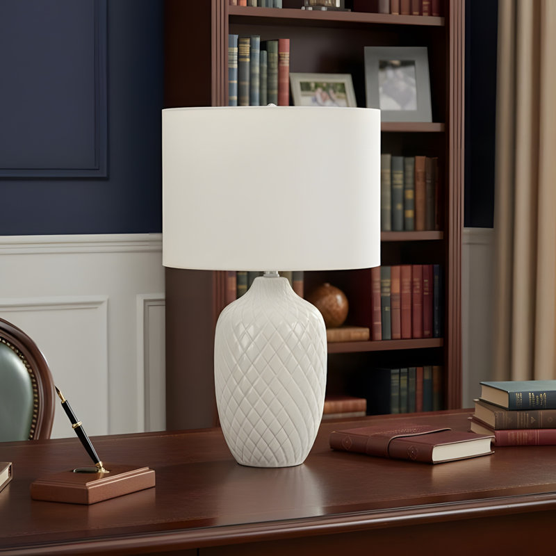 Lighting, h 25 po, lampe de table, céramique crème, abat-jour ivoire / crème, transitionnel