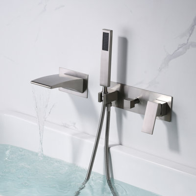 Sumerain Wall Mount Tub Filler Faucet with Handheld Shower, Bathtub Faucet with Brass valve