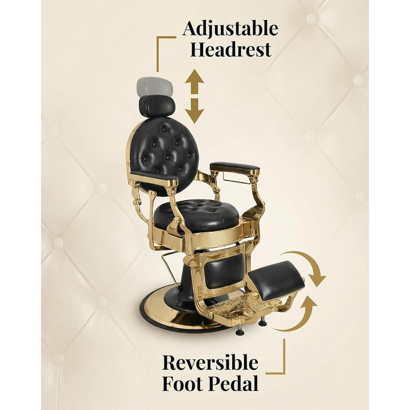 Vintage Reclining Barber Chair with Hydraulic Lift, 700 lb Capacity, 360° Swivel Height-Adjustable Salon & Tattoo Chair with Headrest