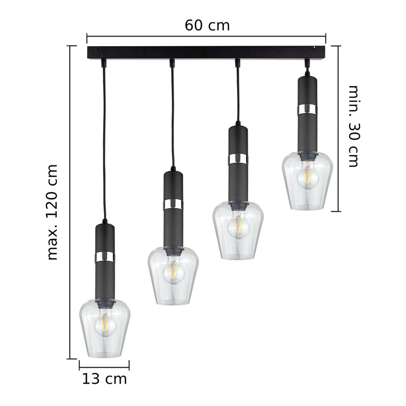 Kiron 4 - Light Kitchen Island Pendant, Black/Silver