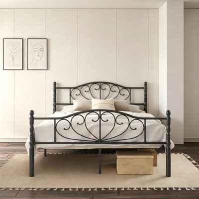 Cadre de lit double 30 cm (12 pouces), cadre de lit plateforme en métal avec tête de lit, rangement sous le lit, aucun sommier requis, montage facile, silencieux, noir