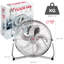 NETTA 12″ Chrome Metal Floor Fan with 3 Speeds, 5 Blades, Tilt Adjustment & Carry Handle