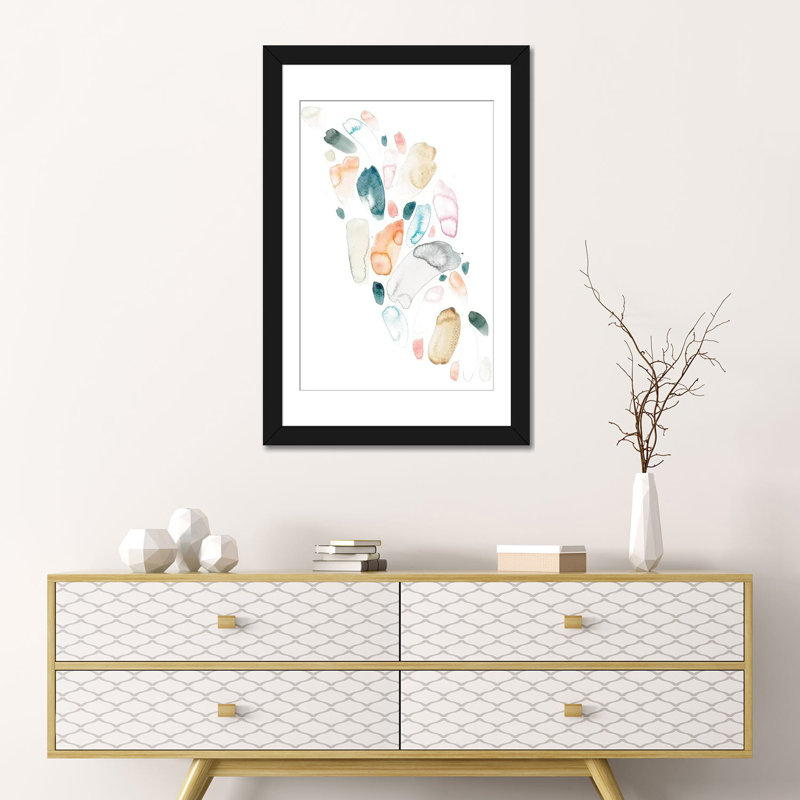 « pebbles » non disponible sur toile, H 24 po x l 16 po x P 1 po, Papier beaux-arts encadré noir, Blanc