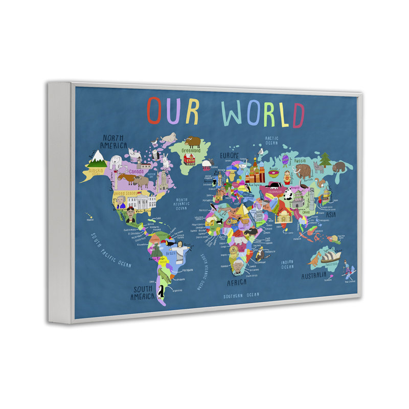 Our World Map Giclee Art by Carla Daly, Coastal White Framed Giclee, 16" H x 24" W