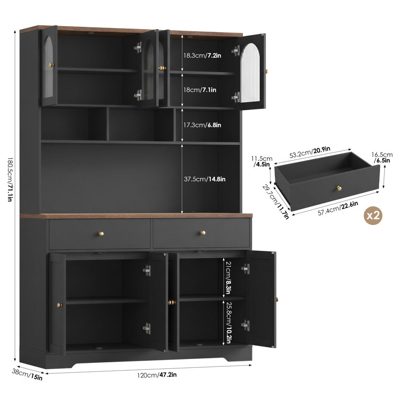 Bibliothèque à 7 tablettes en bois H 71,1 "x l 47,2" avec station de charge, Noir