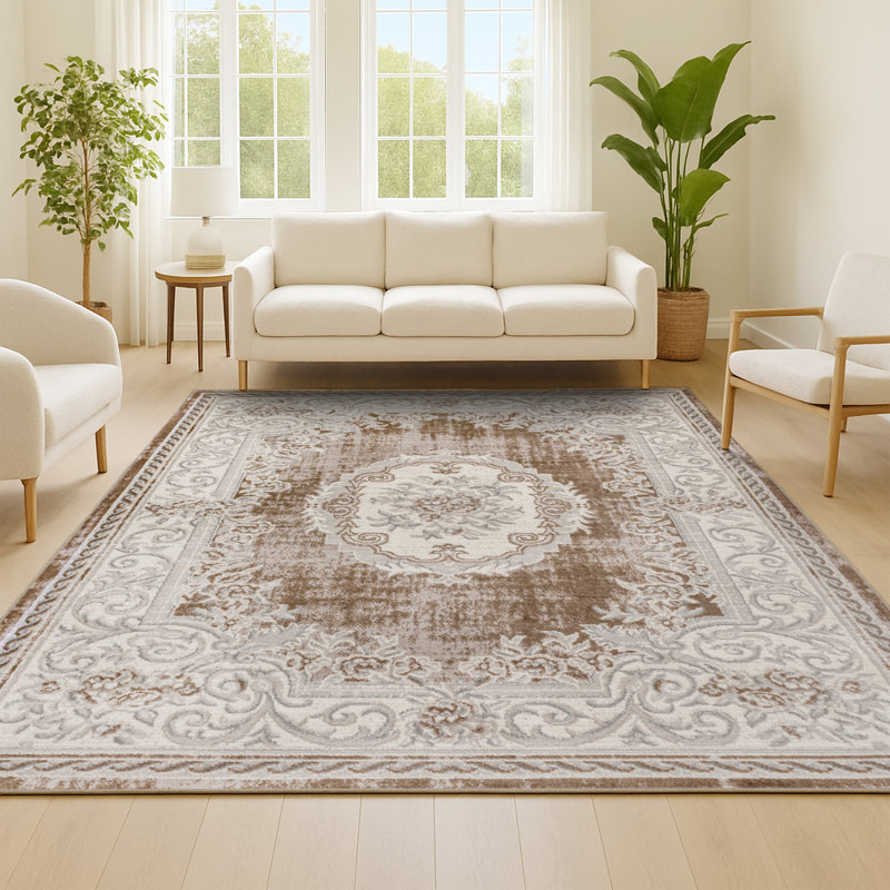 Rosalia Cottage Medallion Brown/Gray Rug, Rectangle 7'10" x 10'