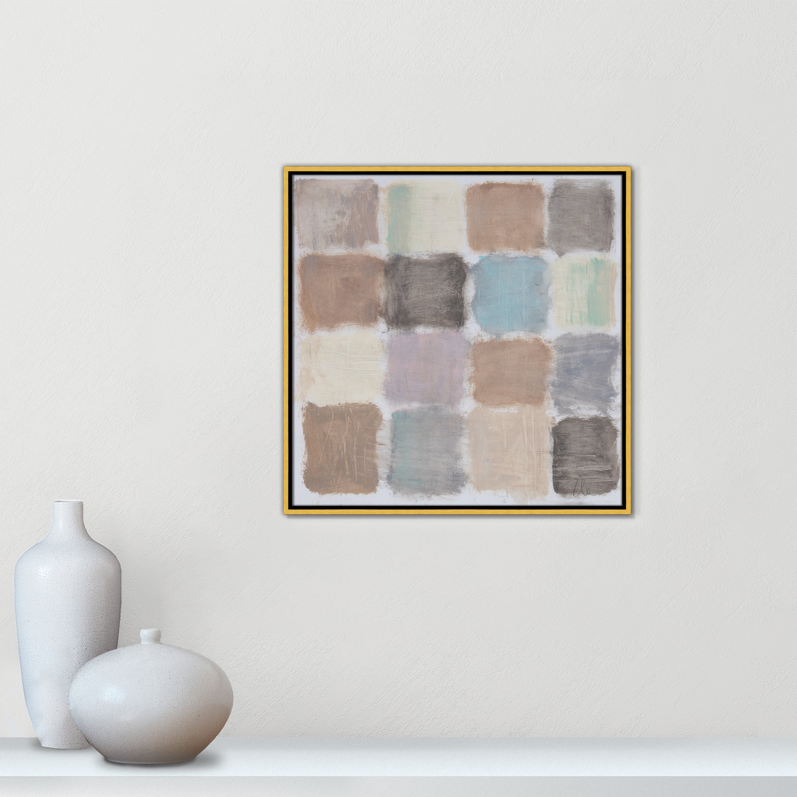 Veasey "Powder Room Reflections" Painting, 25.5" H x 25.5" W x 2" D, Gold