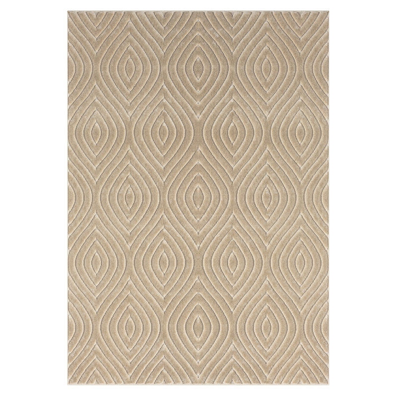 Kaile Performance Transitional Modern Geometric Ogee Beige Indoor/Outdoor Rug, Rectangle 5' x 7'
