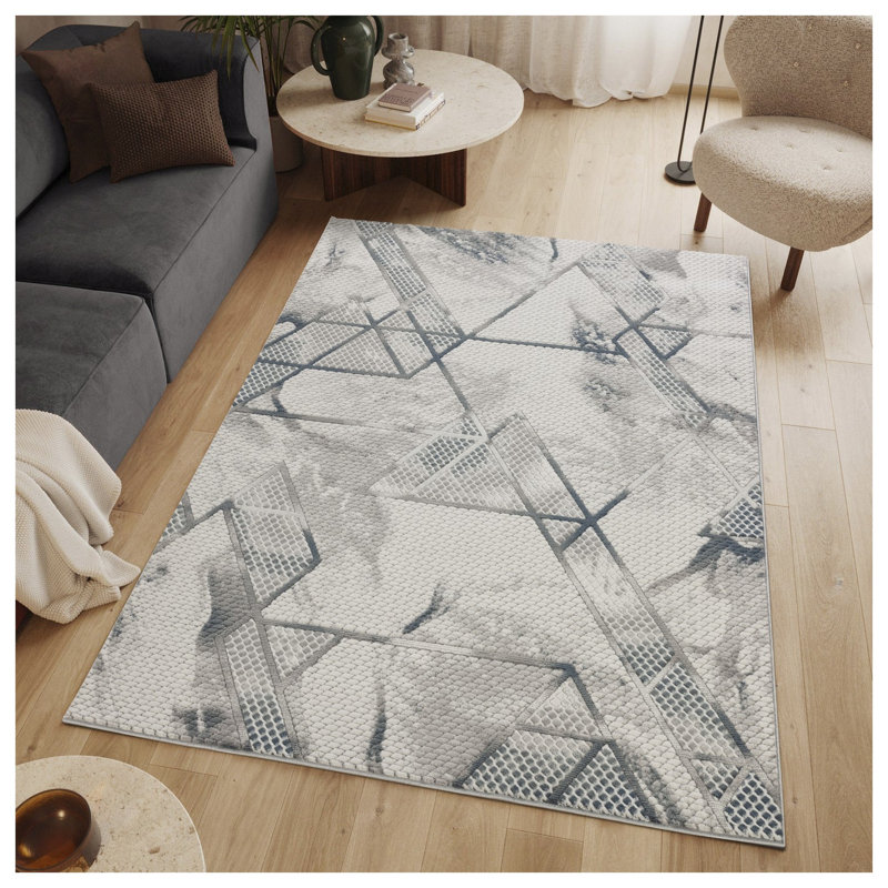 Tapis gris moderne en polyester gris (5 pi 3 po x 7 pi 3 po) - résistant aux taches et adapté aux enfants et aux animaux de compagnie pour le salon, la chambre à coucher et le bureau