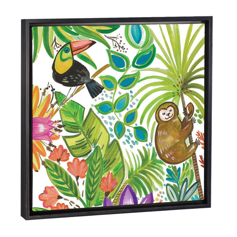 Art tropical encadré, H 37 po x l 37 po x P 1,5 po, Toile avec cadre noir patiné