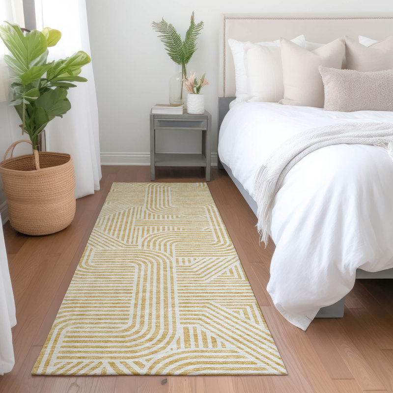 Tapis doré Prisco lavable à la machine de qualité supérieure, Tapis de couloir 2 pi 3 po x 7 pi 6 po