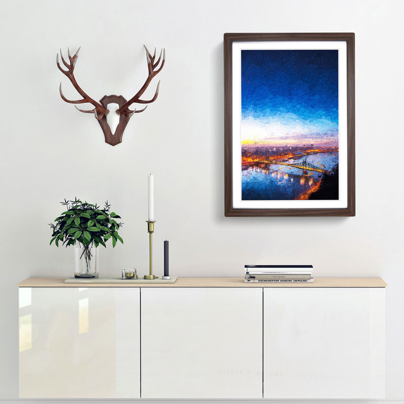 Budapest Skyline in Hungary in Abstract - Picture Frame Painting Print, Walnut Framed, 65cm H x 48cm W x 2cm D