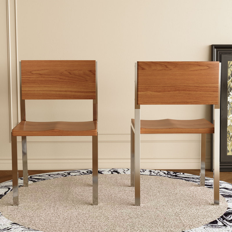 Ensemble de 2 pièces Chaise de salle à manger en bois massif avec cadre en acier inoxydable de 31,5 pouces avec protecteurs de plancher en plastique pour la cuisine Salle à manger Bureau Confortable Durable