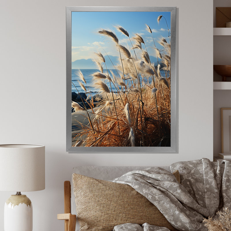 Beachgrass, photographie, horizon encadré sur toile, H 32 po x l 16 po x P 1 po, Cadre simple argenté