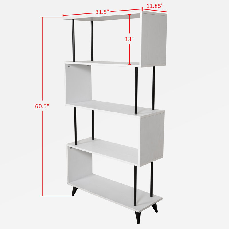 White and Black 5-Tier S-Shaped Modern Wood Bookcase