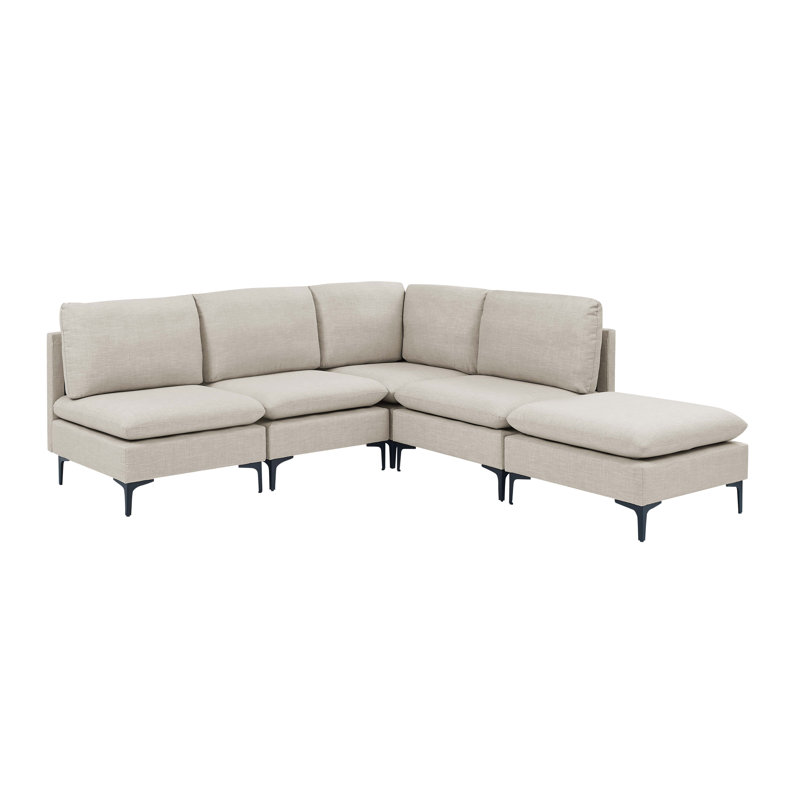 Canapé modulaire réversible avec repose-pieds Atheana, Mélange de lin amande