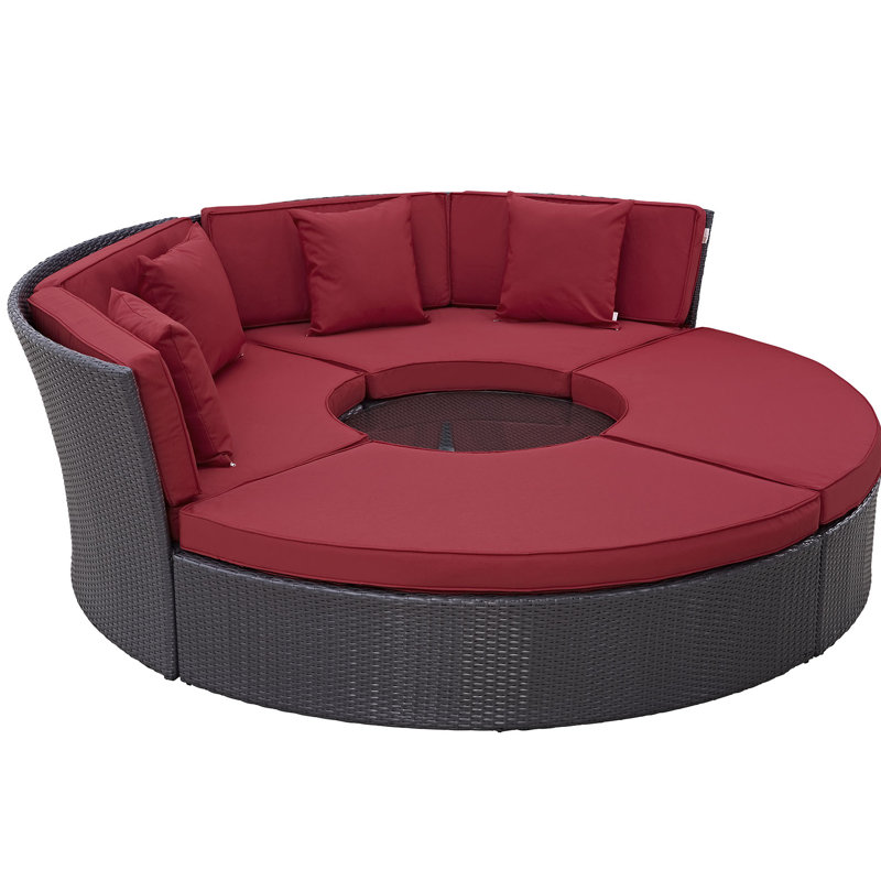 Convene 5 Piece Rattan Sectional Seating Group with Cushions, Red
