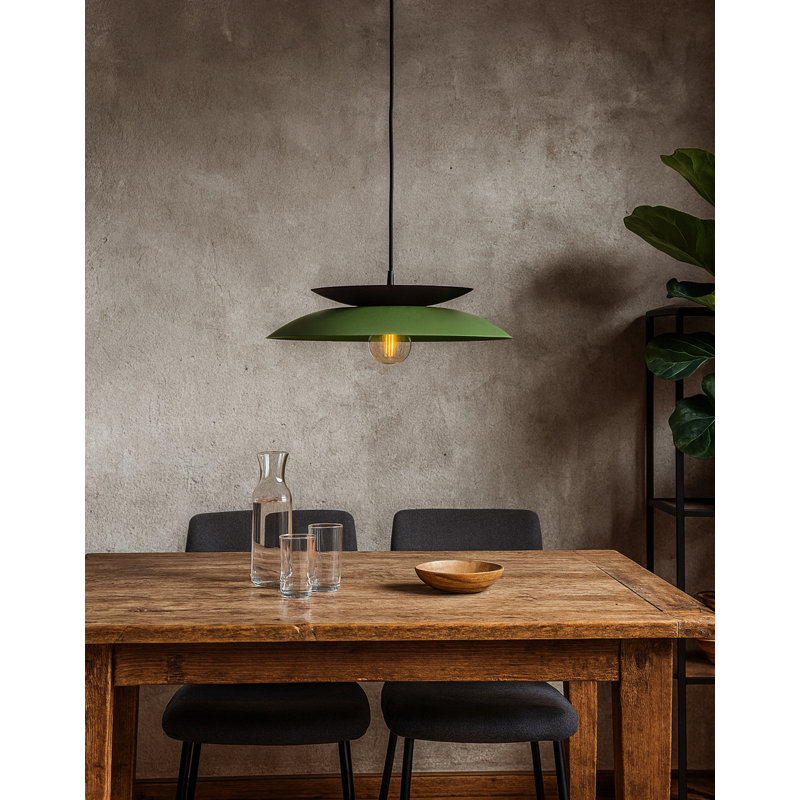 1 - Light Matte Black Dome Pendant, Khaki/Black
