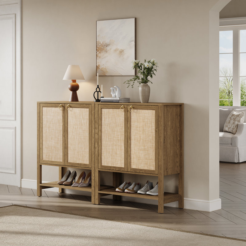 Armoire à chaussures avec tablettes réglables Pomodoro Boho, Carbone cerise, Ensemble de 2