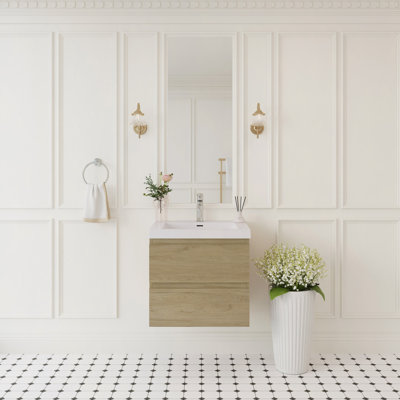 Meuble-lavabo flottant 24 po avec lavabo, meuble-lavabo mural avec lavabo à surface solide et tiroirs à fermeture en douceur 24 po