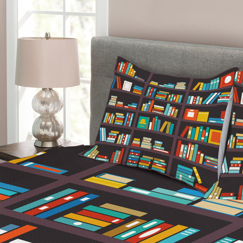 Aburio Black/Blue/Yellow Microfibre Bedspread Set, 220 x 264 cm