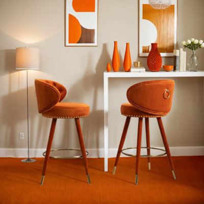 Damontay Swivel Upholstered Counter Stool with Solid Wood Frame