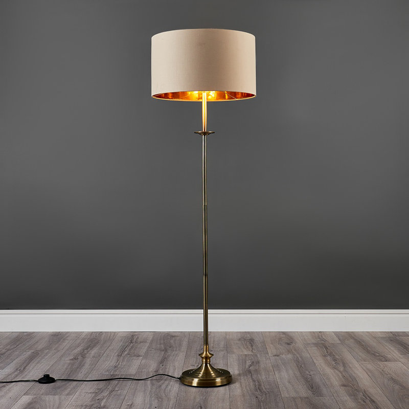 Sahag 144cm Traditional Floor Lamp, Antique Brass, Beige/Bronze