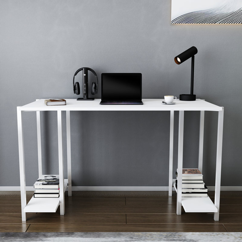 Academy Desk Metal Base Writing Desk, White/White