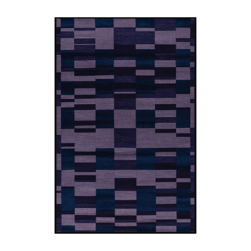 Tapis bleu à carreaux lavable à la machine, Rectangle 3 pi x 5 pi