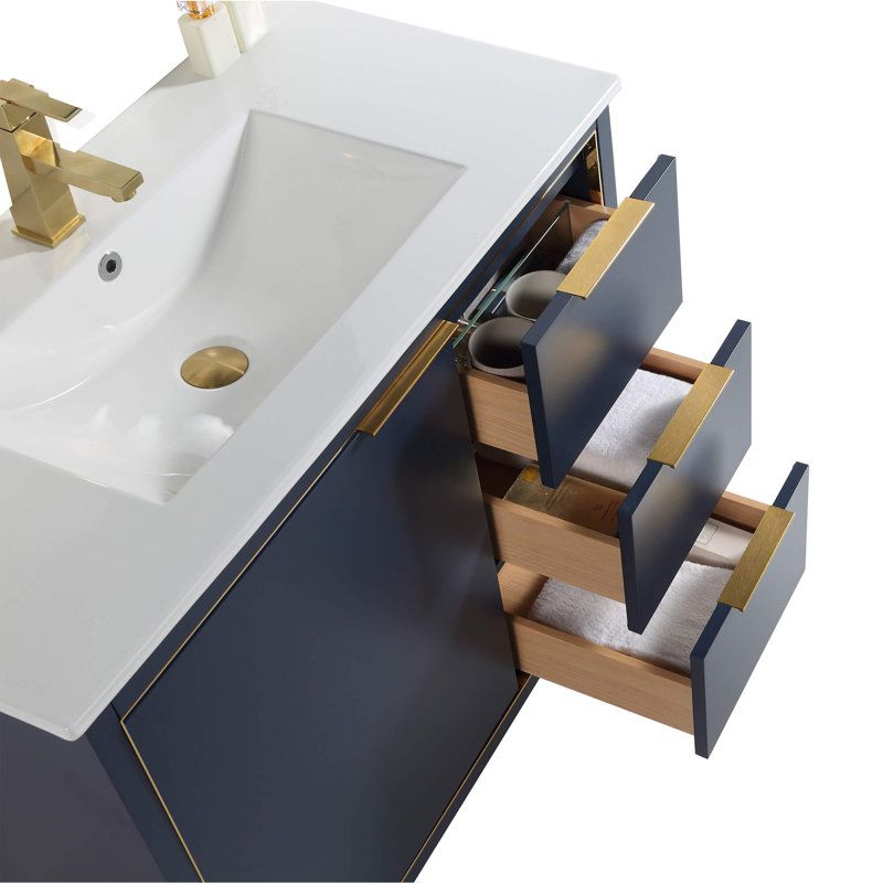 Ensemble de meuble-lavabo simple 36 po, Laiton satiné, Bleu marine