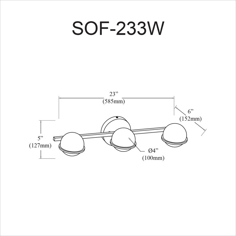 Barre d'éclairage de salle de bain 3 lumières Sofia, Chrome poli