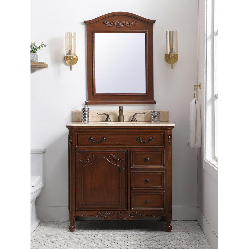 Angelique 36'' Single Bathroom Vanity with Top, Teak, Cream