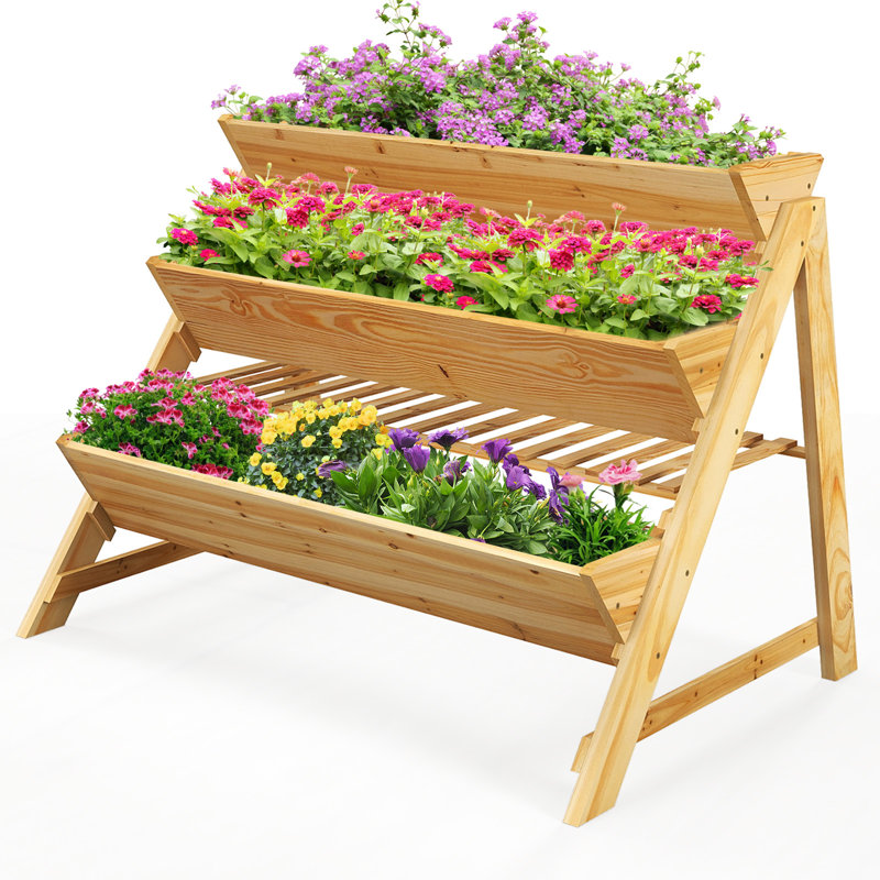 Kace 3-tier Vertical Garden Bed Wooden Elevated Planter Bed W/ Legs Storage Shelf Raised Bed Kit