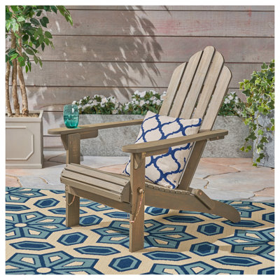 Foldable Adirondack Chair in Grey Solid Wood - Outdoor Patio Seating with Wide Armrests, No Assembly Required