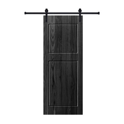 Moderne 2 panneaux 30 po X 96 po Porte de grange en bois noire avec trousse de quincaillerie