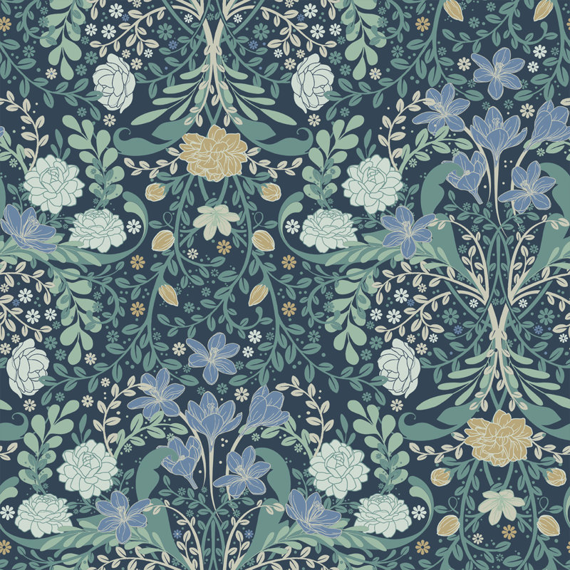 Windhaven Frösö Floral Design 10.05m x 53cm Wallpaper Roll, Blue/Green/White