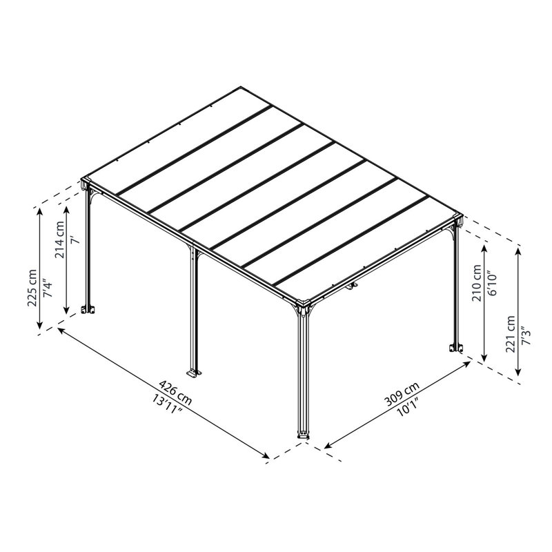 Palram - Canopia Milano 10' W x 14' D Aluminum Flat Top Gazebo with Polycarbonate Roof Panels Durable Modern Outdoor Patio Shelter Gray/Bronze