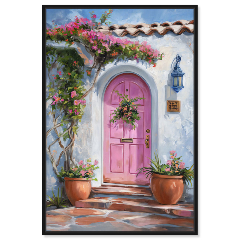 Art mural bord de mer rose avec toile Eden Eden, Cadre noir, H 37 po x l 25 po