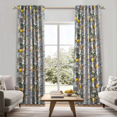 Fancy Hummingbird Patterned  Room Darkening Curtain,Rod Pocket Back Tab Floral Drapes,Set of 2