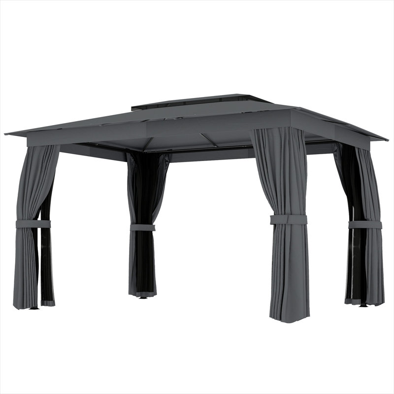 Pavillon de jardin à toit double à ventilation améliorée 10 pi x 12 pi gris neutre avec structure en acier