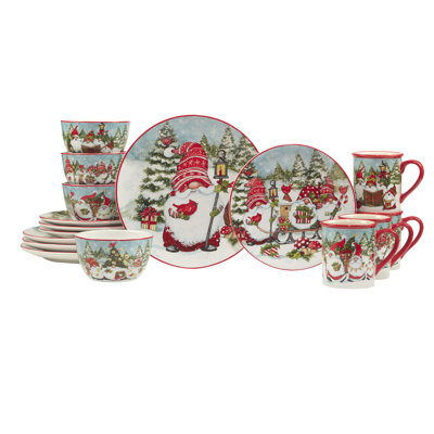 Christmas Gnomes 16pc Dinnerware Set